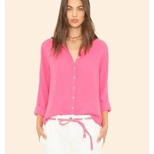 NWT Xirena Gauze Shirt Scout Button Down Coral L Cotton Casual Coastal Boho Work